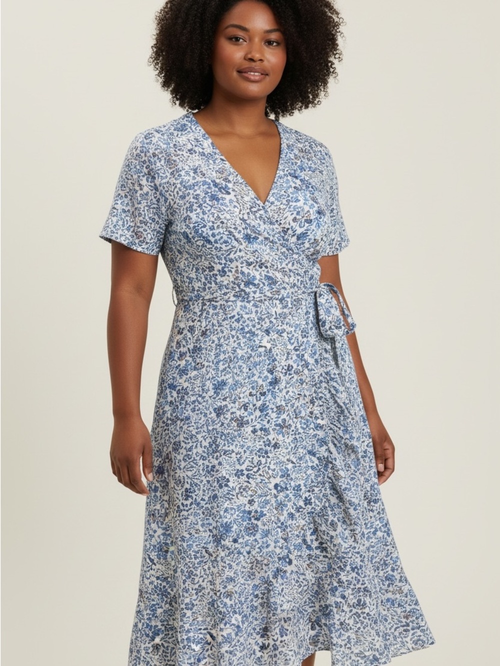 PART TWO womens Blue Floral Wrap Dress with frills detail  size 44